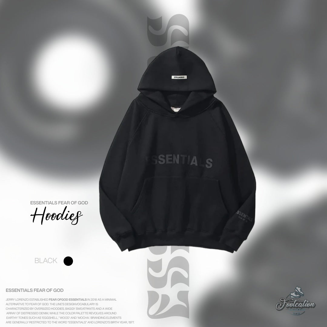 BLACK ESSENTIAL FEAR OF GOD HOODIE