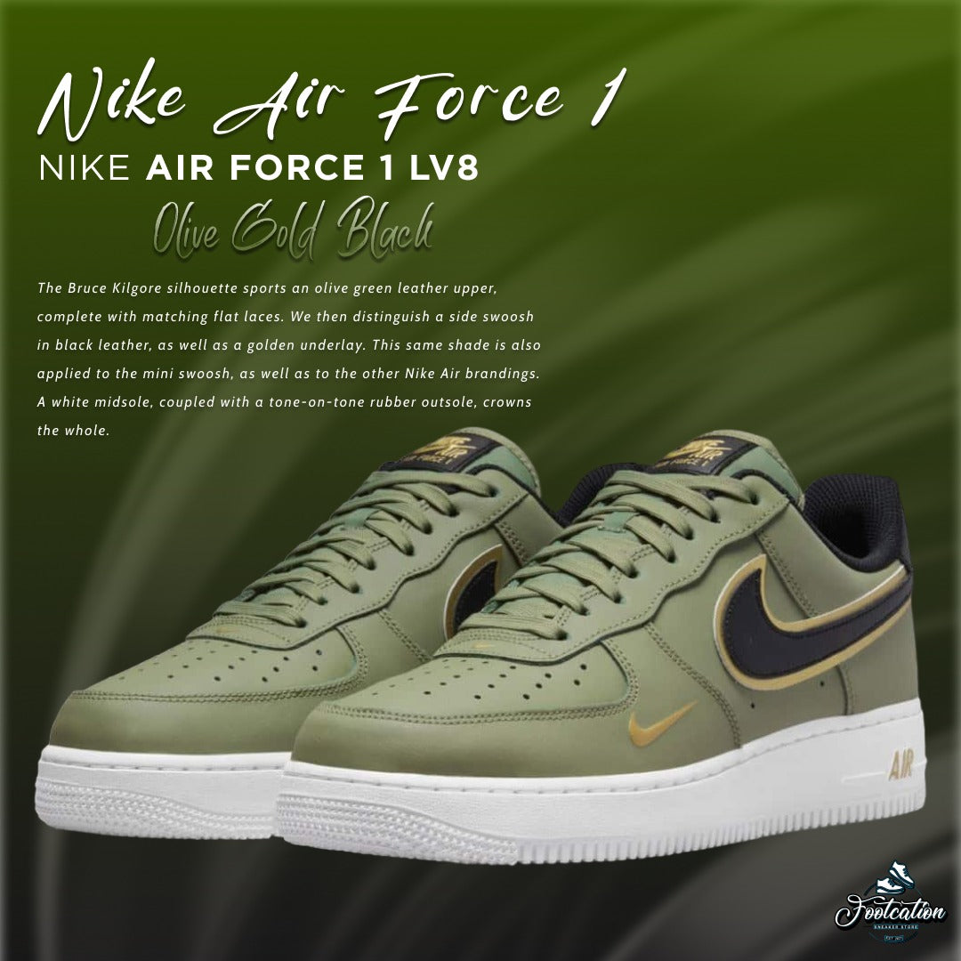 NIKE AIR FORCE 1 LV8 OLIVE GOLD BLACK